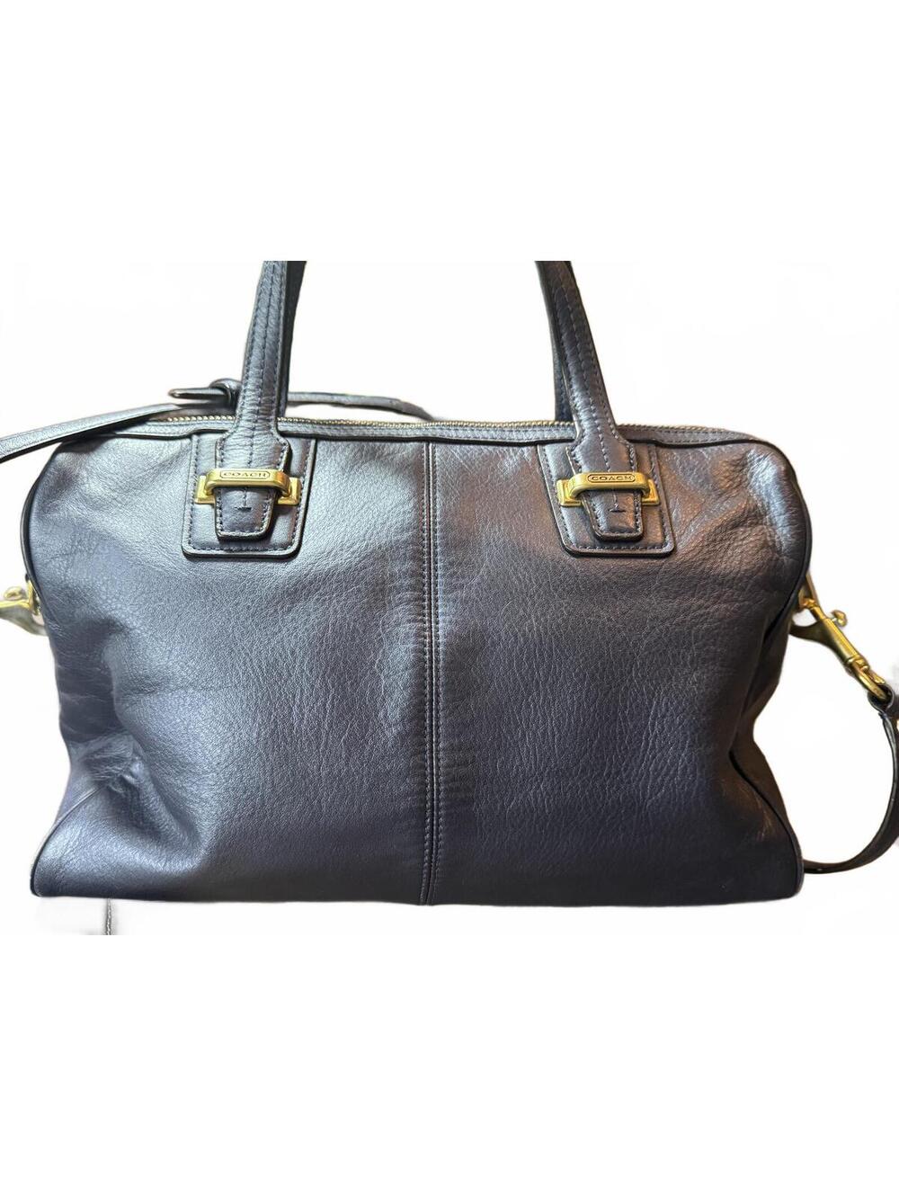 Coach Blue Metallic Navy Satchel Handbag with Gold Hardware - Picture 3 of 6